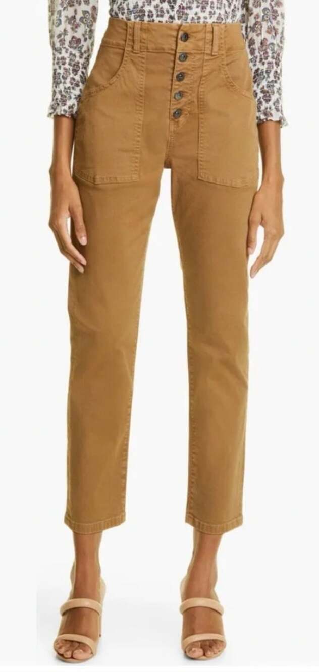 Veronica Beard Arya High-Waist Crop Straight-Leg Jeans in Khaki Brown Size 27